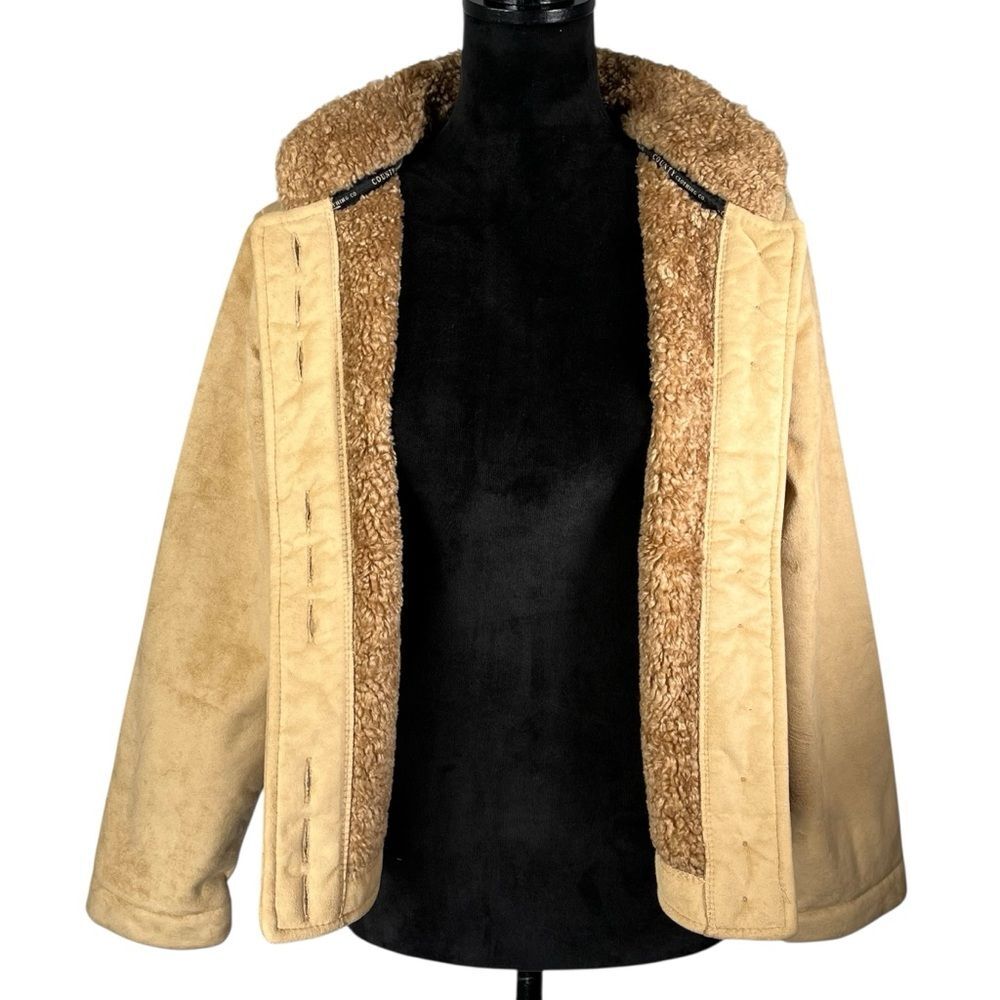 County Clothing Company Tan Western Jacket Faux Suede Shearling Sherpa Cropped - Picture 10 of 16